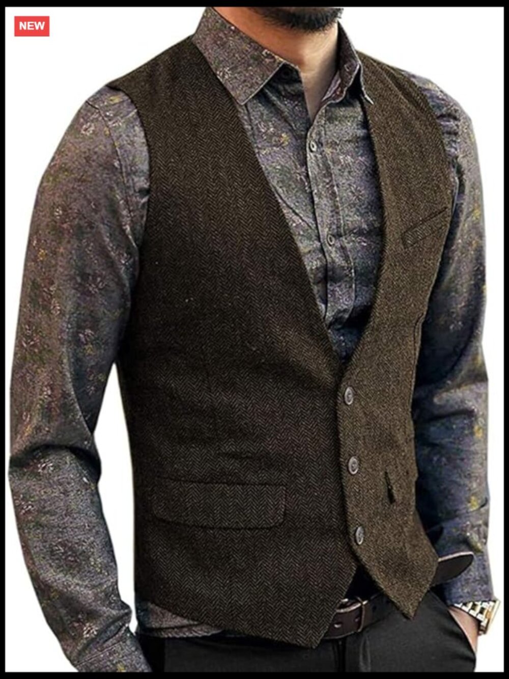 Men's Single Breasted Herringbone Tweed Wool Suit Vest Weddin